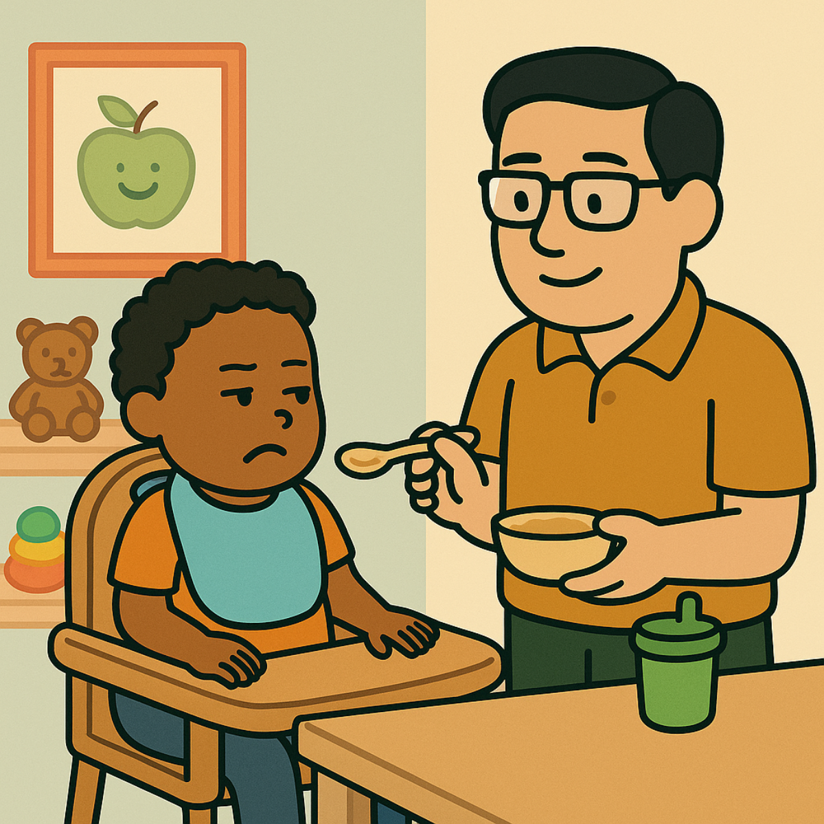 SLP introducing feeding therapy to toddler during session