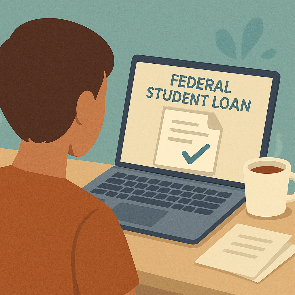 a person reviewing federal student loan repayment options on a laptop.